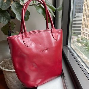 Red Leather Longchamp Bucket purse